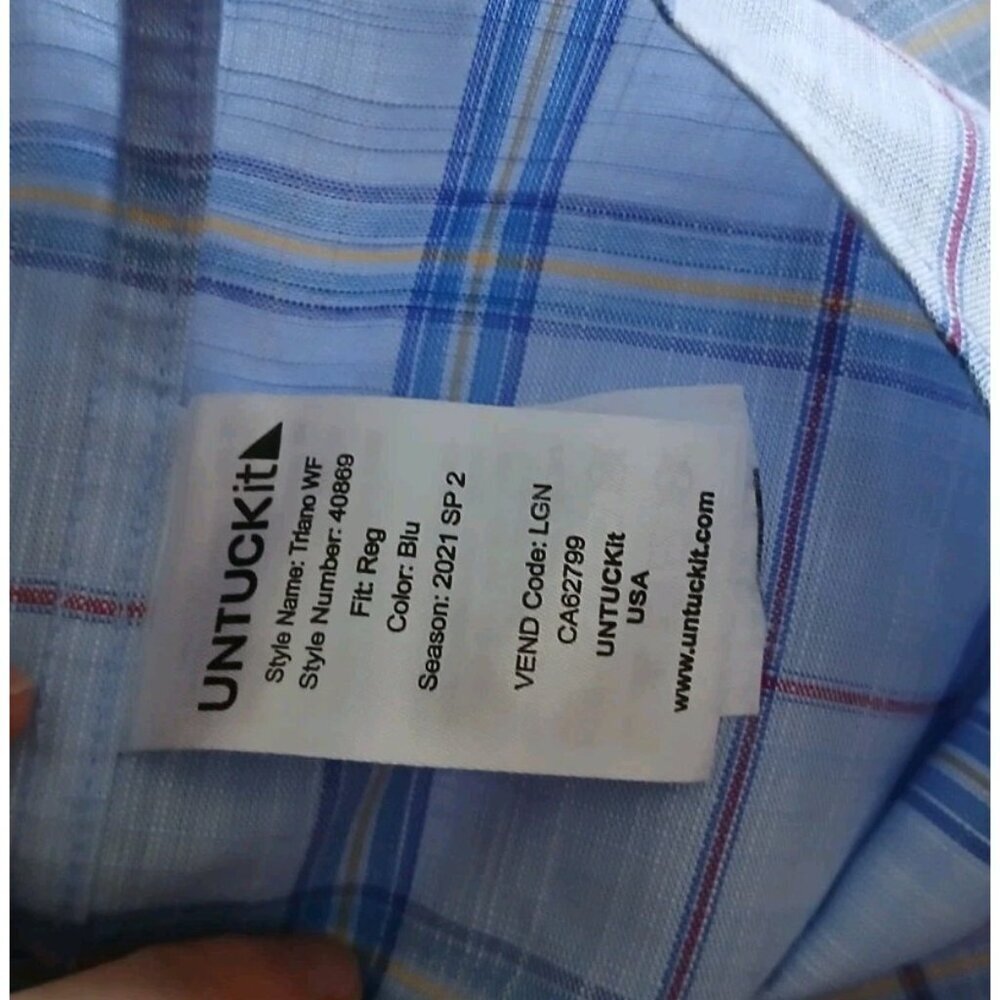 Untuckit Triano L/S Button Down Shirt Size Large Blue Plaid Old Money Work - Picture 9 of 10